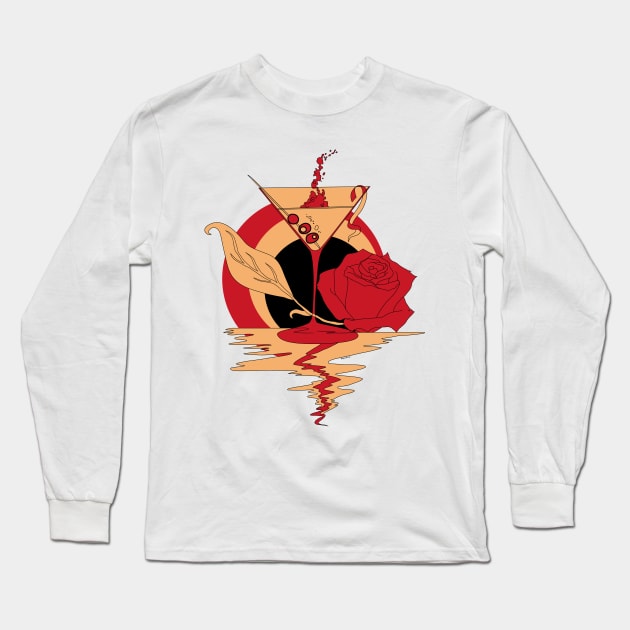 Red and Cream Martini and Rose Long Sleeve T-Shirt by kenallouis